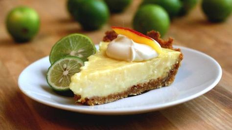 Mango Key Lime Pie-wow! I 1 1/3 the recipe to use a full can of sweetened condensed milk and made a full pie and 2 individual servings to share. Mango Key Lime Pie Recipe, Mango Key Lime Pie, Mango Pie, Mango Desserts, Publix Recipes, Homemade Hamburger Buns, Key Lime Pie Recipe, Lime Pie Recipe, Keylime Pie Recipe