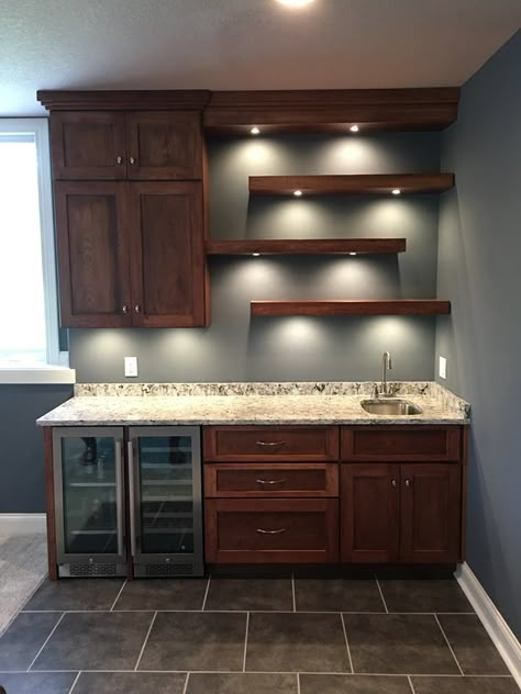 Walk-up Bar Basements With Bars, Basement Walk Up Bar Ideas, Walk Up Bar Basement, Walk Up Bar Ideas, Basement Small Bar Ideas, Brown Basement, Walk Up Bar, Basement Dry Bar, Bar Kitchenette