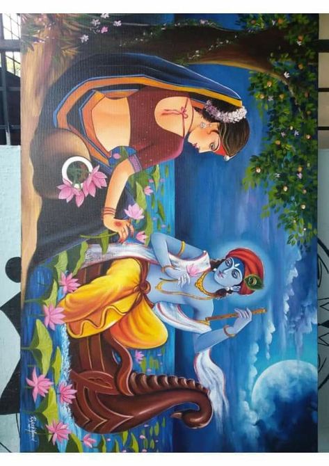 Janmashtami Painting On Canvas, Lord Krishna And Radha Drawing, Indian Modern Art Paintings Abstract, Radhe Krishna Rangoli Designs, Radha Krishna Modern Art Paintings, Radhe Krishna Painting Canvas, Canvas Painting Krishna, Radhakrishna Paintings, Janmashtami Painting