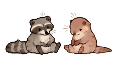 Otter Drawing, Raccoon Drawing, Friends Talking, Raccoon Art, 강아지 그림, Cute Raccoon, Little Drawings, Cute Doodles Drawings, Arte Sketchbook