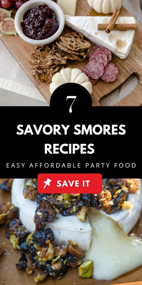 Smores Breakfast Ideas, Fireside Savory S’mores, S’more Recipe Ideas, Savory Smores Ideas, Savory Smores Campfire, Savory Smores Board, Bonfire Appetizers, Unique Smores Ideas, Savory Smores Cheese