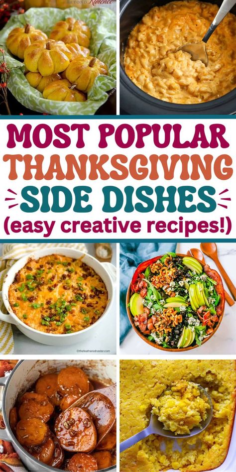 Easy Thanksgiving side dishes ideas for a crowd, including potatoes, vegetables, homemade stuffing recipes, southern casseroles, and easy crockpot sides, perfect for your Thanksgiving dinner or friendsgiving potluck. Cheap And Easy Thanksgiving Sides, Soups For Thanksgiving Dinner, Sides That Go With Turkey, Thanksgiving Dinner For 4 People, Food For Thanksgiving Dinner, Thanksgiving Make Ahead Recipes, Thanksgiving Side Dishes Vegetable, Side Dishes List, Creative Thanksgiving Food Ideas