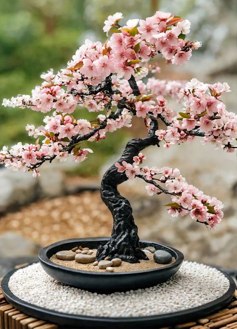 Lexica - A tranquil Zen garden with a cherry blossom tree –seed 42 –s 200 –c 50 Zen Things, Cherry Blossom Bonsai Tree, Flowering Bonsai, Bonsai Terrarium, Tree Types, Japan Geisha, Japanese Flower Tattoo, Bonsai Tree Types, Japanese Garden Landscape