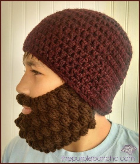 Crochet Bobble Beard Review - Free Pattern - The Purple Poncho Crocheted Beard Pattern, Crochet Beard Hat, Crochet Viking Hat, Crochet Beard, Beard Beanie, Beard Hat, Crochet Bobble, Viking Hat, Crochet Men