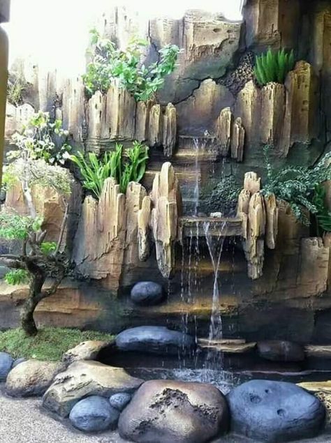 Artificial Waterfall, Grotto Design, Gazebo Decorations, Water Wall Fountain, Kolam Air, Kolam Koi, Taman Air, Garden Pond Design, Outdoor Water Features