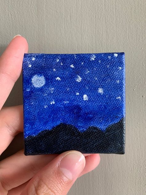 Acrylic Reference, Midnight Painting, Cute Easy Paintings, Simple Canvas Paintings, Book Art Diy, Mountain Scene, Night Painting, Interior Design Art, Mini Paintings