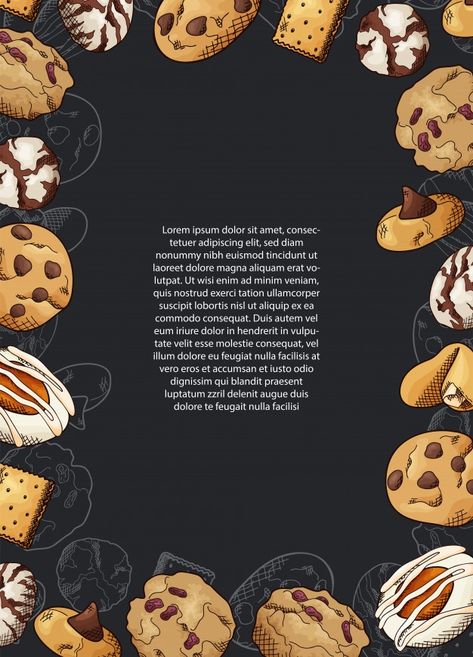 Cookies Template Design, Pastry Background Design, Cookies Background Design, Cookies Background, Cookie Background, Vector Food Illustration, Cookies Wallpaper, Bread Icon, Cake Poster