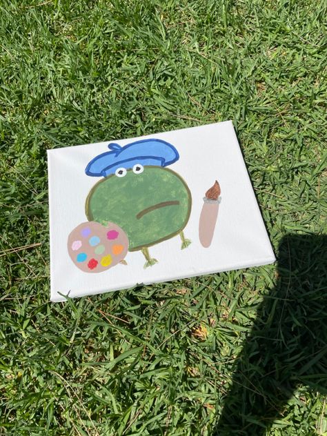 Peppa Pig Painting, Peppa Pig Frog, Frog Painting, Parking Spot Painting, Spot Painting, Pig Painting, Parking Spot, Cartoon Painting, Canvas Painting Ideas