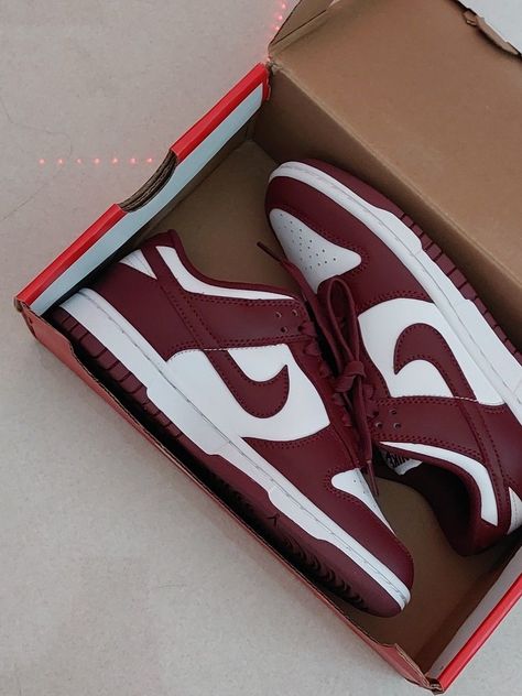 Maroon Dunks, Nike Dunk Low Team Red, Nike Dunk Low Red, Maroon Shoes, Maroon Nike, Pretty Sneakers, Nike Fashion Shoes, Pretty Shoes Sneakers, All Nike Shoes