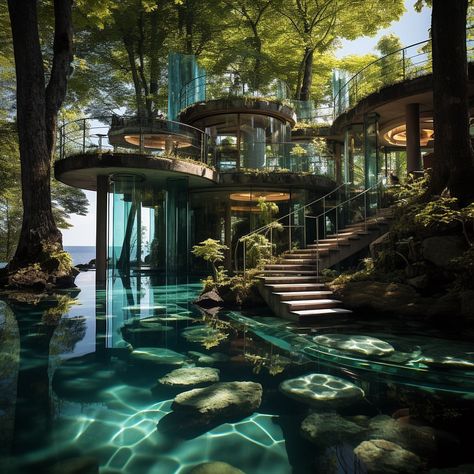 X AQUAVILLA X Introducing Aquavilla, a residence of unparalleled wonder nestled at the intersection of earth and water. This extraordinary… | Instagram Water House Aesthetic, Cool House Stuff, House In Water, Maximalism Aesthetic, House On Water, Cozy Maximalism, House Cozy, Magical House, Houses Art