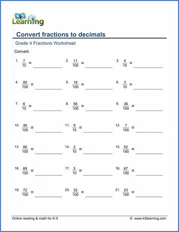 Grade 4 decimal worksheets on converting fractions to decimals. Free math worksheets from K5 Learning - no login required. Decimal Place Value Anchor Chart, Place Value Anchor Chart, Fractions 4th Grade, Decimal Activities, Division Anchor Chart, Worksheets For 4th Grade, Converting Fractions To Decimals, Decimal Fractions, Fractions To Decimals Worksheet