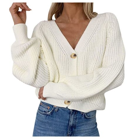 Buy wendunide crop tops for women Women's Long Sleeve Knit Sweater Open Front Cardigan Button Loose Outerwear Womens Cardigan White S at Walmart.com Winter Sweaters Oversized, Blazer Plus Size, Stile Boho Chic, Outwear Fashion, Stylish Sweater, Outfits Jeans, Loose Cardigan, Cardigan Crop Top, Knitting Women Cardigan