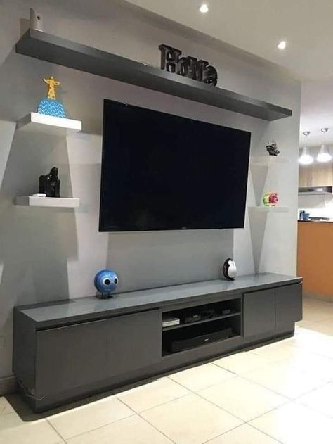 Tv Rack Wall Design, Tv Wall Shelf Ideas, Tv Wall Shelf, Wall Mirror Decor Ideas, Tv Showcase Design, Simple Tv Unit Design, Tv Cabinet Designs, Tv Unit Cabinet, Wall Shelf Ideas