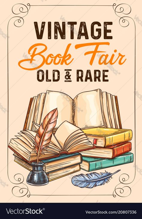 School Book Covers Literature, Literature Design Poster, Vintage Books Drawing, Book Fair Poster Ideas, 21st Century Literature Poster, Vintage Book Posters, Vintage Book Drawing, Literature Poster Design, Posters For Library