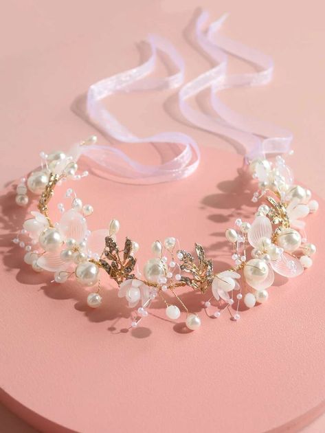 Toddler Girls Faux Pearl & Rhinestone Decor Hair Band | SHEIN USA Diy Hair Accessories Ribbon, Flower Hair Band, Hair Tie Accessories, Flower Tiara, Embellished Headbands, Barbie Hair, Baby Dress Design, Flower Girl Hairstyles, Hairdos For Short Hair