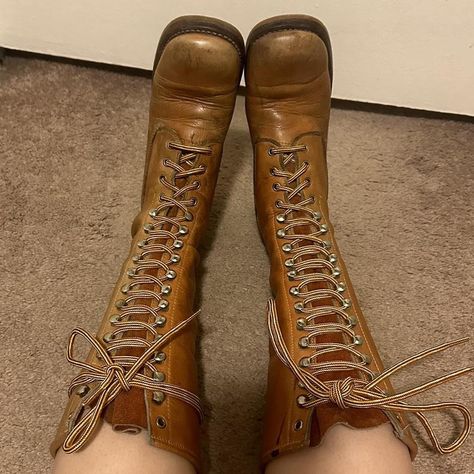 🖤 Vintage 60s 70s Brown Leather Lace Up Boots🍄... - Depop Interesting Boots, Brown Vintage Boots, 70s Boots, 70s Shoes, Shoe Wishlist, Leather Lace Up Boots, Shoe Inspiration, Swag Shoes, Wear Pink