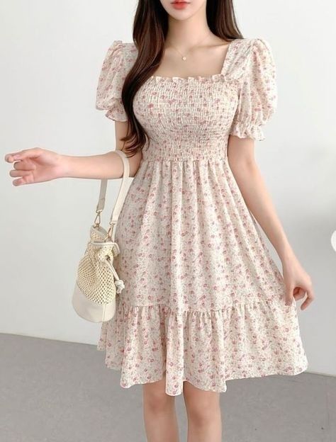 Korean Outfits Frocks, Korean Frocks For Women, Korean Frock Design, Casual Frock Design, Cute Frock, Frock Designs For Women, Short Frocks, Simple Frocks, Stylish Short Dresses