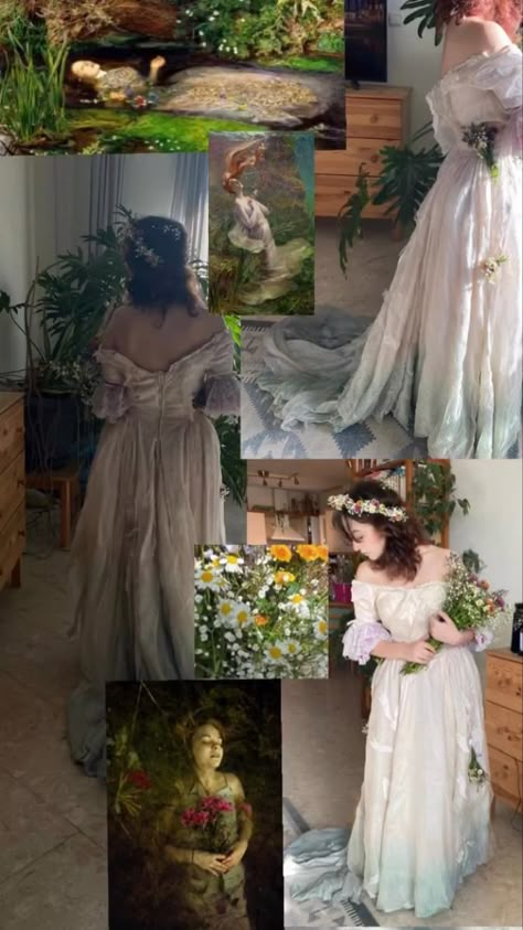 Ophelia Costume Hamlet, Ophelia Halloween Costume, Ethereal Costume Halloween, Shakespeare Costumes Women, Ethereal Halloween Costume, Shakespeare Outfits, Ophelia Outfit, Persephone Halloween Costume, Ophelia Costume