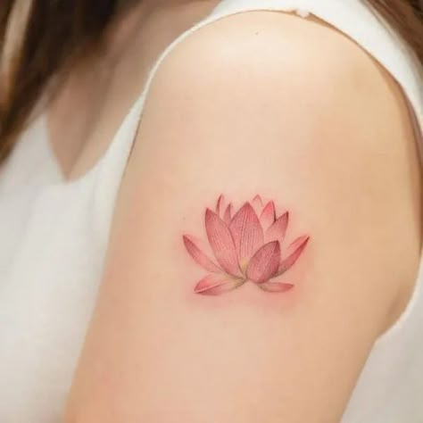 40 beautiful lotus flower tattoo ideas to enhance your inner and outer beauty 5 Small Pink Lotus Tattoo, Red Lotus Tattoo Design, Lotus Flower Tattoo Red Ink, Lotus Flower Tattoo Pink, Nana Lotus Flower Tattoo, Vietnamese Lotus Tattoo, Nana Lotus Flower, Nana Lotus Tattoo, Lotus Flower Tattoo Red