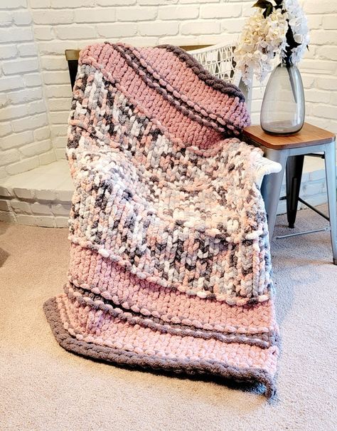 I just adore this gorgeous pink, grey and cream multi colored throw. Â If you love pink and grey, then you will love this throw! Â The verigated(multi colored) yarn gives this throw more depth and texture. Â Who wouldn't love being snuggled up in this beautiful throw.Pink, grey and creamChenille43 x 67 Chenille Throw, Finger Knitting, Chunky Knit Blanket, Knit Blanket, Knitting Ideas, Chunky Knit, Pink Grey, If You Love, Multi Colored