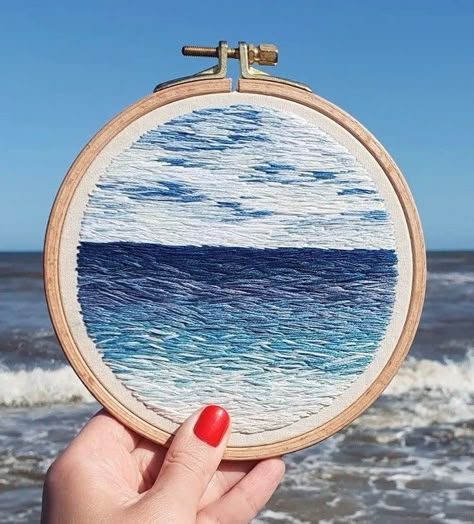 Embroidery Water, Water Embroidery, Embroidered Water, Ocean Embroidery Simple, Embroidery Ocean, Sea Embroidery Ideas, Beach Embroidery, Ocean Embroidery Patterns, Ocean Hand Embroidery