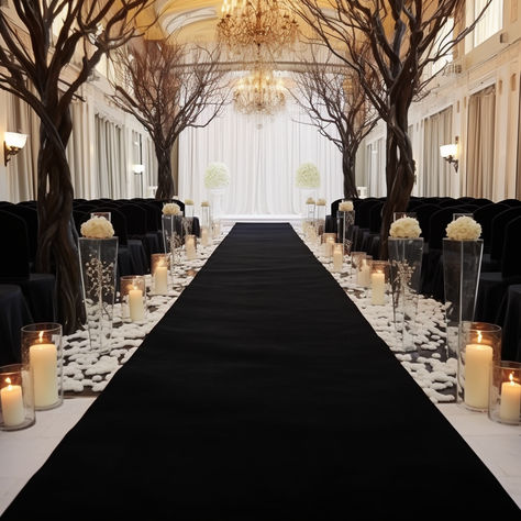 Black Aisle Runner for Wedding Ceremony Black Carpet Wedding Aisle, Black Weddings Wedding Ceremony Decor, Unique Aisle Runner, Wedding Aisle Decorations Black And White, Black Wedding Aisle Decor, Black Elegant Wedding Decor, Black And Gold Wedding Ceremony, Black Wedding Ceremony Decor, Black And White Wedding Aisle