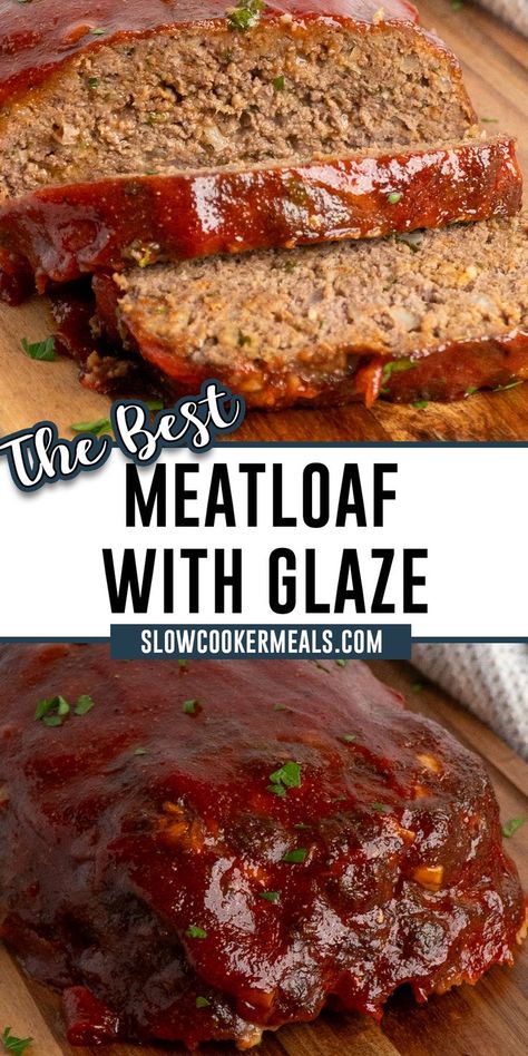 Close-up of a meatloaf with glaze on a wood cutting board. Meatloaf With Glaze, Meatloaf Glaze Recipe, Meatloaf Sauce Recipe, Easy Italian Meatloaf, Meatloaf With Mashed Potatoes, Worcestershire Sauce Recipes, The Best Meatloaf Recipe, Tasty Meatloaf Recipe, Meatloaf Sauce