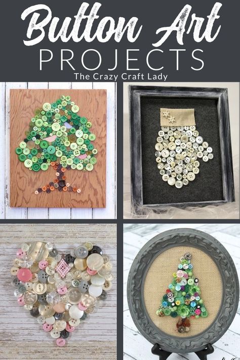 Button Art Projects Button Art Ideas, Christmas Button Crafts, Button Art On Canvas, Vintage Buttons Crafts, Button Art Projects, Buttons Crafts Diy, Old Jewelry Crafts, Button Ornaments, Christmas Buttons