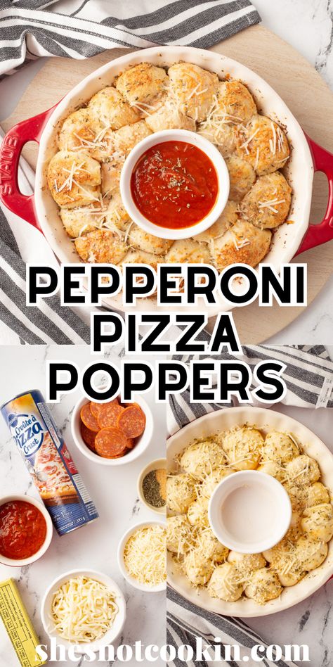 Pepperoni Pizza Bites in a red baking dish. What To Do With Pizza Crust, Pilsbury Pizza Recipes, Pillsbury Pizza Dough Ideas, Pizza Dough Bites Pull Apart, Different Ways To Use Pizza Dough, Pizza Dough Rolls Recipe, Pillsberry Pizza Dough Recipes, Refrigerator Pizza Dough Ideas, Pizza Dough Snacks Appetizers