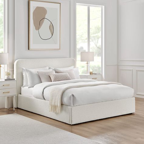 Simple Bed Designs, White Bed Frame, Wall Interior, Ottoman Storage Bed, Bed Design Modern, Bedrooms Decor, White Headboard, Ottoman Storage, White Bed