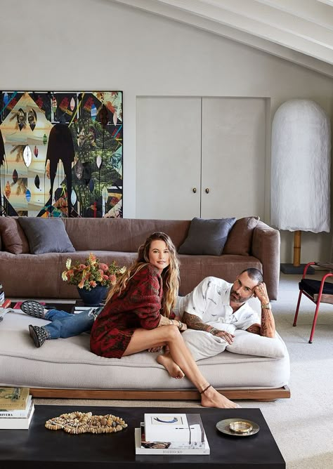 More Inside Adam Levine and Behati Prinsloo’s Soulful Los Angeles Home | Architectural Digest Adam Levine House, Jean Prouve Chair, Adam And Behati, Art Photography Ideas, Clements Design, Rashid Johnson, Behati Prinsloo, Custom Chair, May Designs