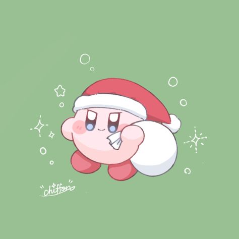 Kirby Winter, Christmas Kirby, Kirby Christmas, Kirby Eating, New Sketchbook, Kirby Character, Kirby Art, Video Game Character, Bday Cards