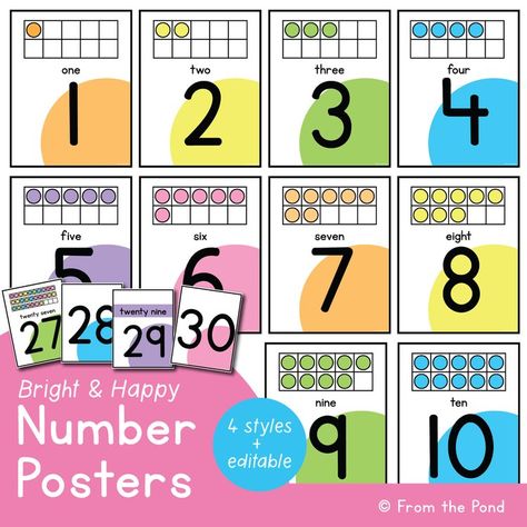 Printable classroom decor and decorations for happy, child focused learning — From the Pond Reading Strategies Posters, Happy Classroom, Number Names, Posters For Classroom, Early Years Classroom, Number Posters, First Grade Phonics, Rainbow Classroom, From The Pond