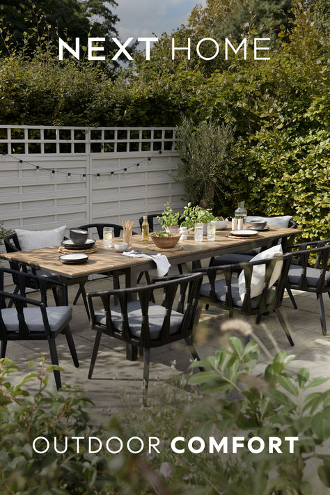 Summer means getting outside at any opportunity – including for those al fresco mealtimes. Entertaining is easy with a comfy garden set that seats everyone – and includes somewhere for them to put their drinks. Order now for delivery direct to your door.* (*T&Cs apply.) Grey Outdoor Furniture, 8 Seater Dining Table, Bbq Table, Dining Table And Chairs, Deck Designs Backyard, Outdoor Dining Spaces, Garden Table And Chairs, Patio Garden Design, Extending Dining Table