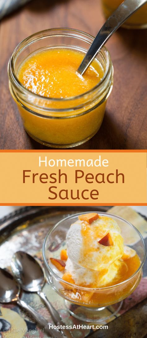 Peaches And Ice Cream Desserts, Peaches Dessert Recipes, Peach Ice Cream Topping, Fresh Peach Sauce, Peaches Dessert, Lake Recipes, Freezing Peaches, Fruit Sauces, Fresh Peach Recipes