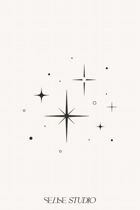 Mystical Star Tattoo, Moon Sun Illustration, Four Stars Tattoo, Galaxy Stars Tattoo, Star Vector Design, Simple Celestial Tattoo, Moon Sun And Stars Tattoo, Stars Tatoos, Star Icons Aesthetic