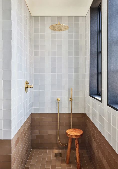 Floor To Ceiling Tile Bathroom, Brown Shower Tile, Brick Kitchen, Bathroom Tile Ideas, Shower Inspiration, Basement Bathroom, Oak Cabinets, Bathroom Renos, Tile Ideas