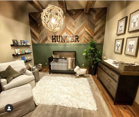 Hunter nursery Cute Country Nursery Ideas, Hunter Nursery Theme, Boho Hunting Nursery, Ducks And Deer Nursery, Hunter Nursery Ideas, Mixed Nursery Furniture, Western Nursery Ideas Farmhouse, Western Nursery Paint Colors, Cowboy Door Hanger For Hospital