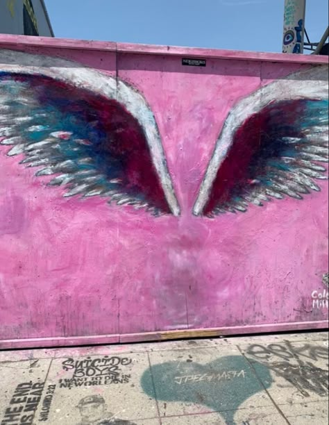 Los angeles, angel wings, wall, street art, paint, pink, california Pink Los Angeles Aesthetic, Los Angeles Theme Party, City Of Angels Aesthetic, Pink Wall Los Angeles, Pink Wall La, Pink Los Angeles, Los Angeles Party, Los Angeles Aesthetic, Los Angeles Street