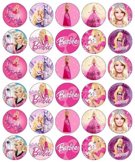 Disney Free Printables, Barbie Stickers Printable, Barbie Cupcakes Ideas, Cupcakes Decoration Disney, Barbie Topper, Cupcakes Barbie, Barbie Stickers, Barbie Cupcakes, Paper Fairy