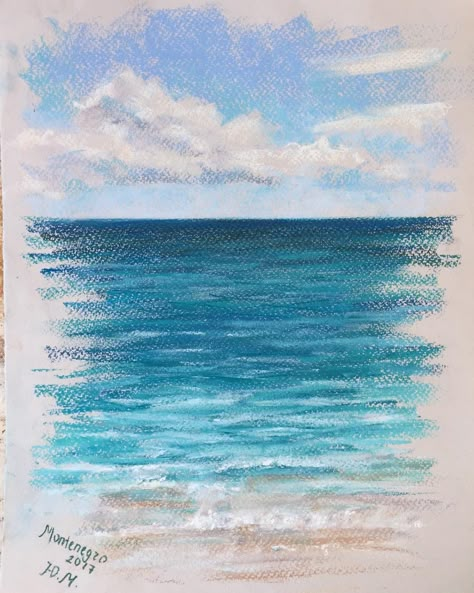 Easy Watercolor Landscape, Ocean Drawings, Ocean Drawing, Sea Drawing, Chalk Pastel Art, Oil Pastel Colours, Ocean Paintings, Oil Pastel Drawings, Chalk Pastels