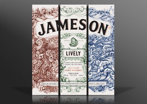 greg coulton Creative Wine Label, Whiskey Packaging, Jameson Whiskey, Whiskey Label, Jameson Irish Whiskey, Drinks Packaging, Drinks Packaging Design, Alcohol Packaging, Label Ideas