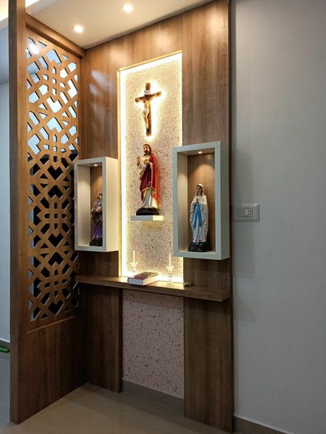 Modern Alter Designs For Home, God House Design In Home, House Alter Designs, House Altar Design Catholic, Altar Ideas Catholic, Jesus Room Decor, Prayer Room Ideas Catholic, Modern Altar Design Home Catholic, Altar Design Home