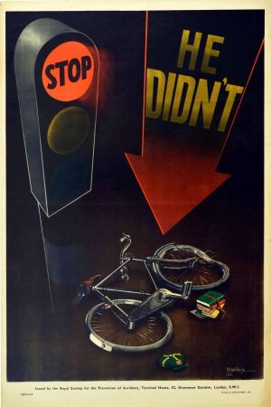 Road Safety ROSPA Stop Bicycle 1950s - original vintage road safety poster by Mendoza issued by the Royal Society for the Prevention of Accidents ROSPA He Didn't Stop listed on AntikBar.co.uk Traffic Poster Ideas, Road Sefty Posters, Drawing Ideas For Competition, Road Safety Poster, Red Traffic Light, Advertising Campaign Design, Social Awareness Campaign, Road Traffic Safety, Safe Drive