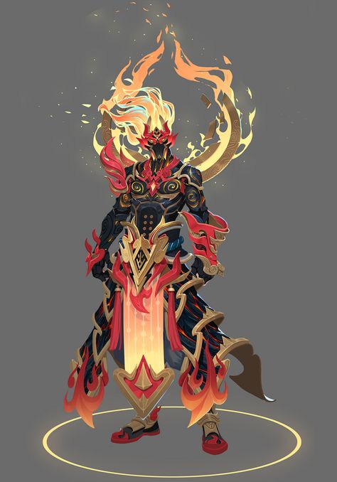 Fire Beast Art, Air Spirit Character Design, Fire Monster Concept Art, Fire Characters Design, Fantasy Spirit Art, Fire God Character Design, Wildfire Spirit Dnd, Fire Armor Concept Art, Dnd Fire Elemental