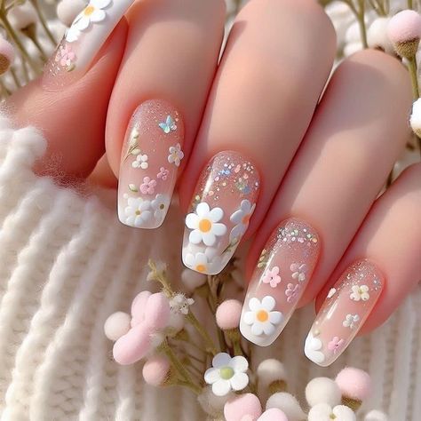 Pink Nail Art Designs, Yellow Nails Design, Simple Spring Nails, Chic Nail Art, Cute Spring Nails, Trendy Nail Art Designs, Daisy Nails, Pink Nail Art, Spring Nail Designs