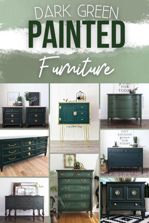 Green Diy Furniture, Olive Green Sideboard, Refinished Green Furniture, Olive Chalk Paint Furniture, Green Repurposed Furniture, Green Painted Nightstand, Ideas For Painting Furniture, Refurbished Painted Furniture, Best Green Paint For Furniture