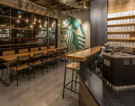 Photos: 5 Starbucks Store Designs Inspired by History Starbucks Store Design Interiors, Small Starbucks Interior, Starbucks Style Interior, Starbucks Coffee Shop Design, Starbucks Cafeteria Interior Design, Starbucks Inspired Kitchen, Starbucks Design Interior, Starbucks Store Aesthetic, Starbucks Cafe Interior