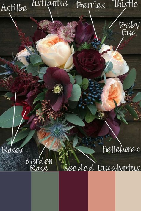 Plum Wedding Bouquet, Woodland Theme Wedding, Autumn Bridal, Wedding Color Pallet, Fall Wedding Color Palette, Plum Wedding, Jewel Tone Wedding, Wedding Colors Blue, Fall Wedding Bouquets