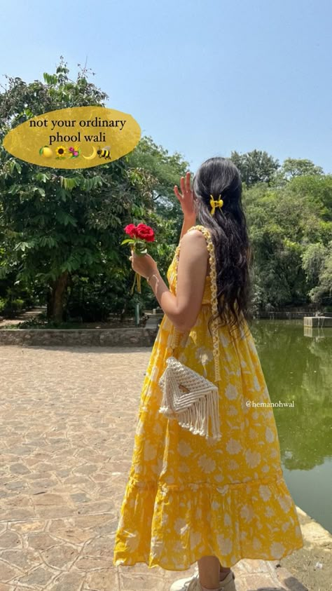 Summer dress Yellow Dress Caption, Yellow Dress Aesthetic, Summer Snap, Nature Photography Quotes, Instagram Creative Ideas, Good Instagram Captions, Photography Quotes, Insta Story Ideas, Desi Fashion Casual